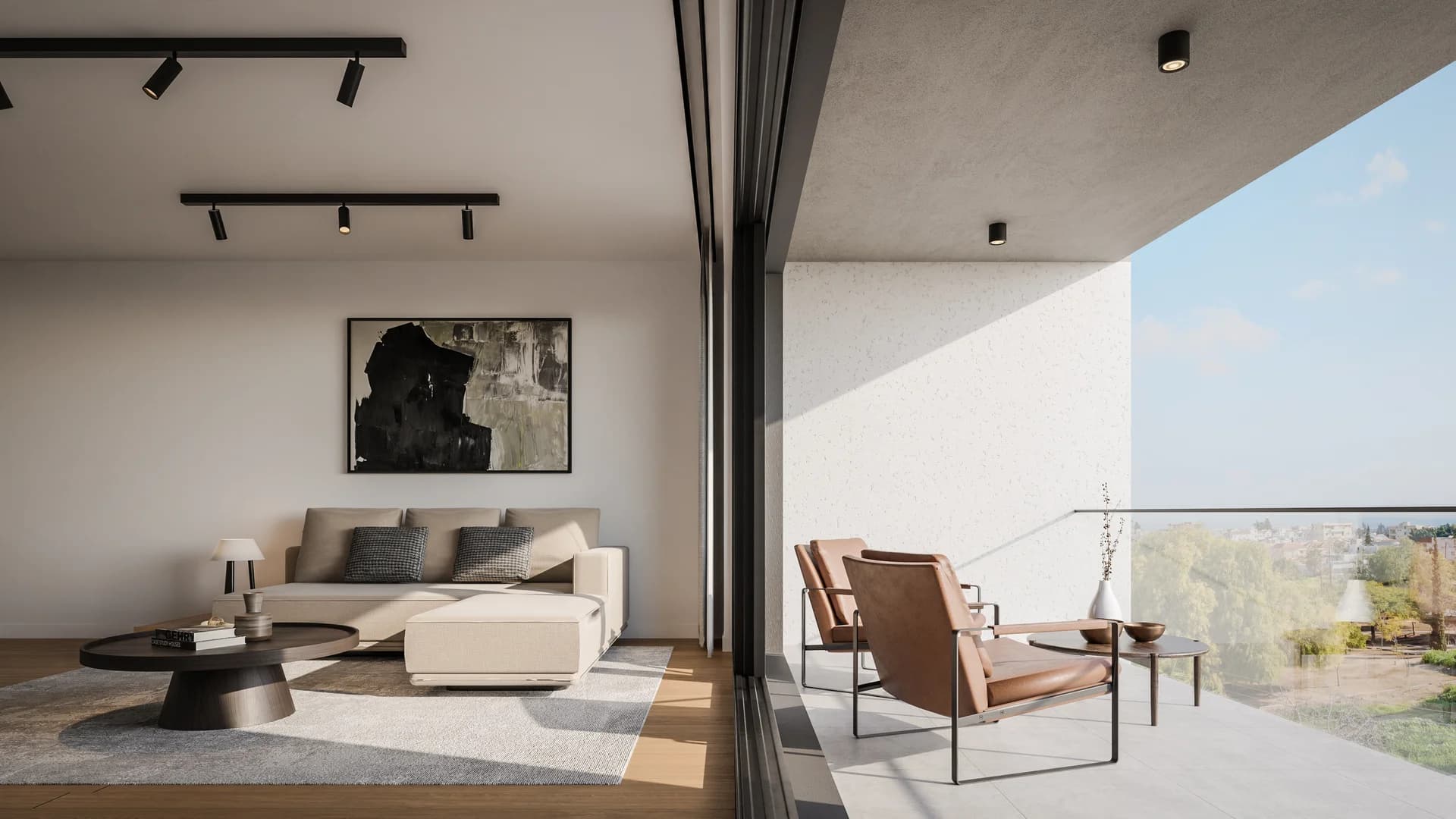 ACHILLEAS living room opening onto a covered balcony
