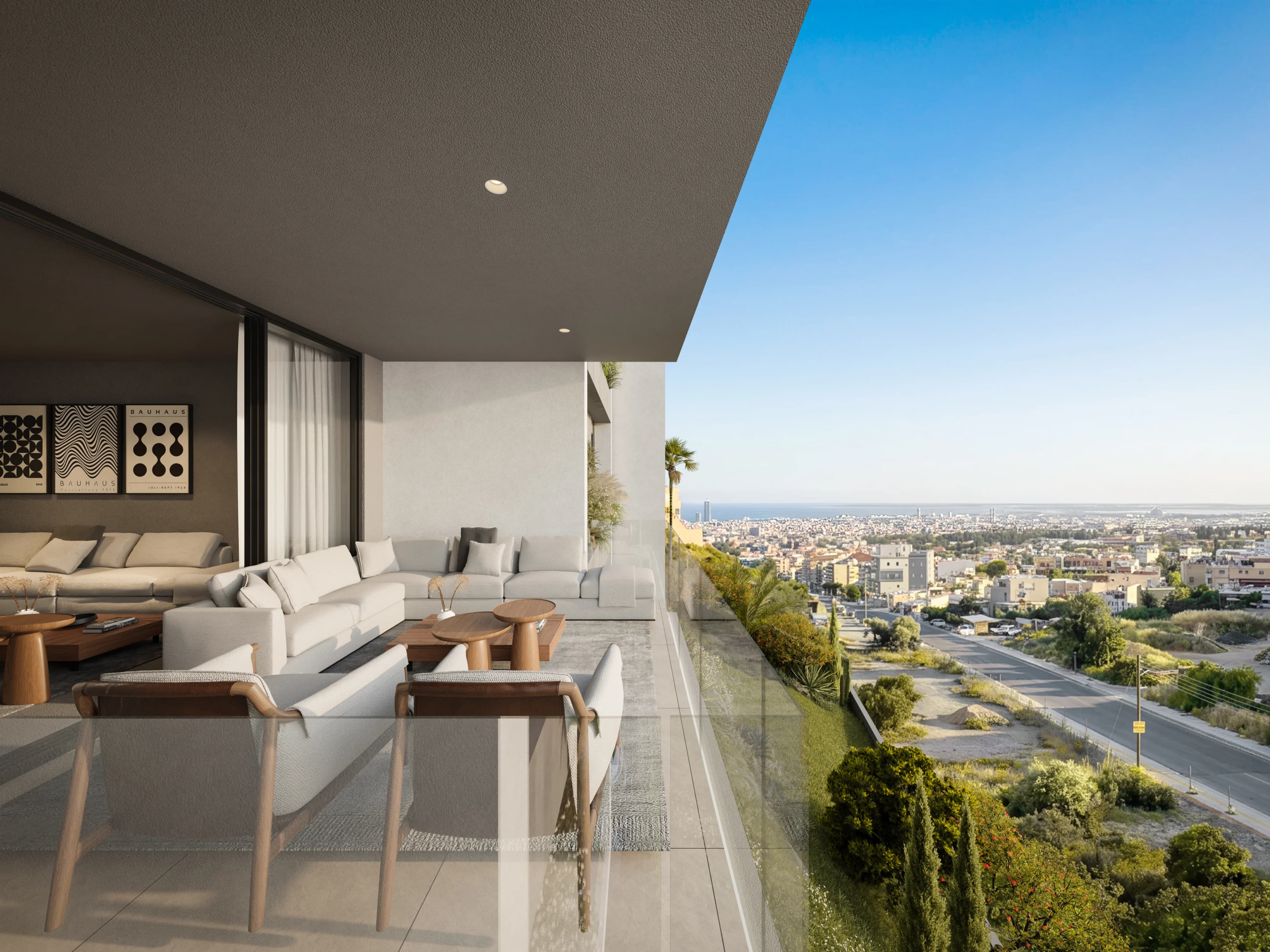 AETHER RESIDENCES covered terrace with a view over Limassol