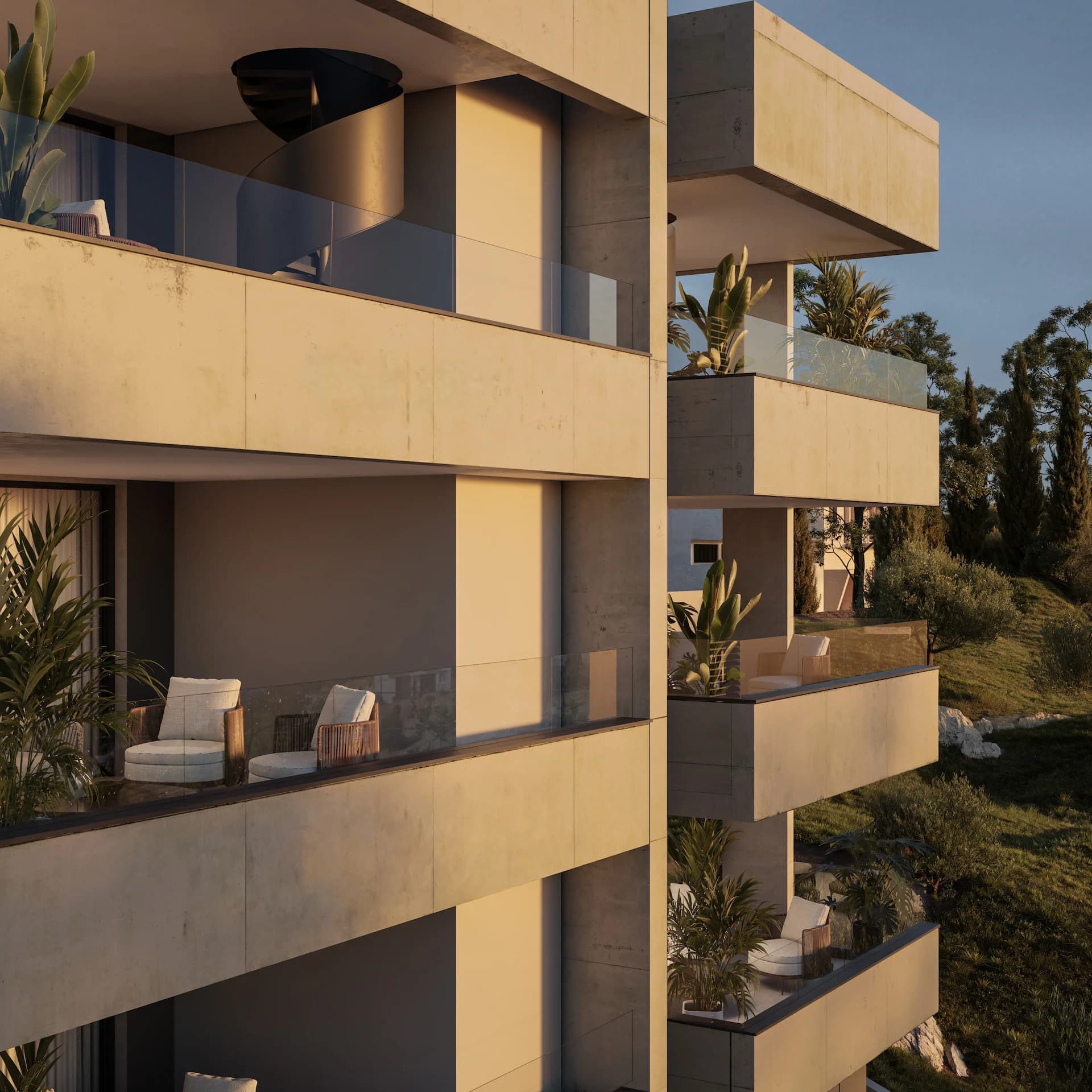 Furnished ALDO balcony in the sun, overlooking trees and gardens