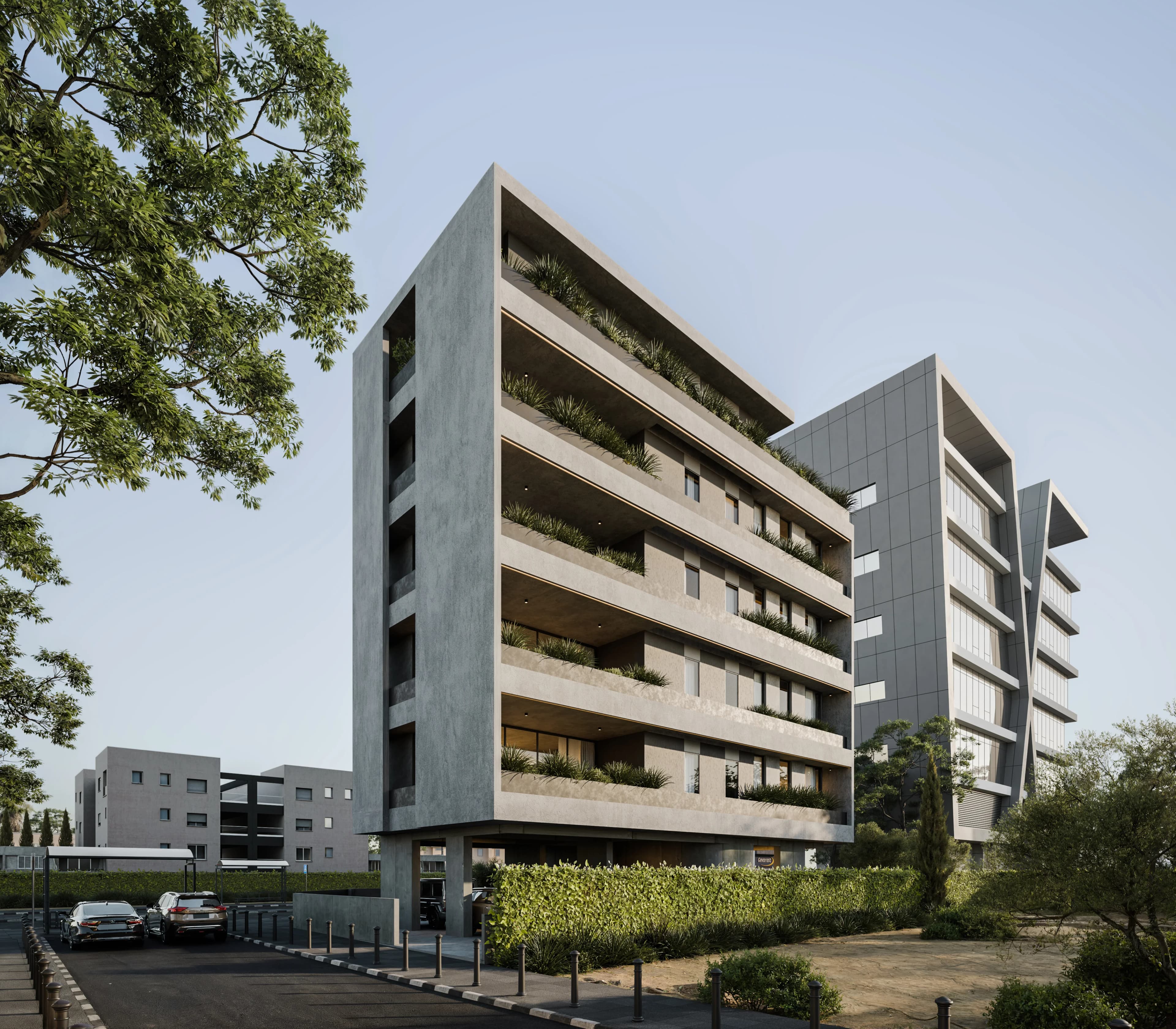 APEX among neighbouring offices and apartment blocks off Makedonias Avenue