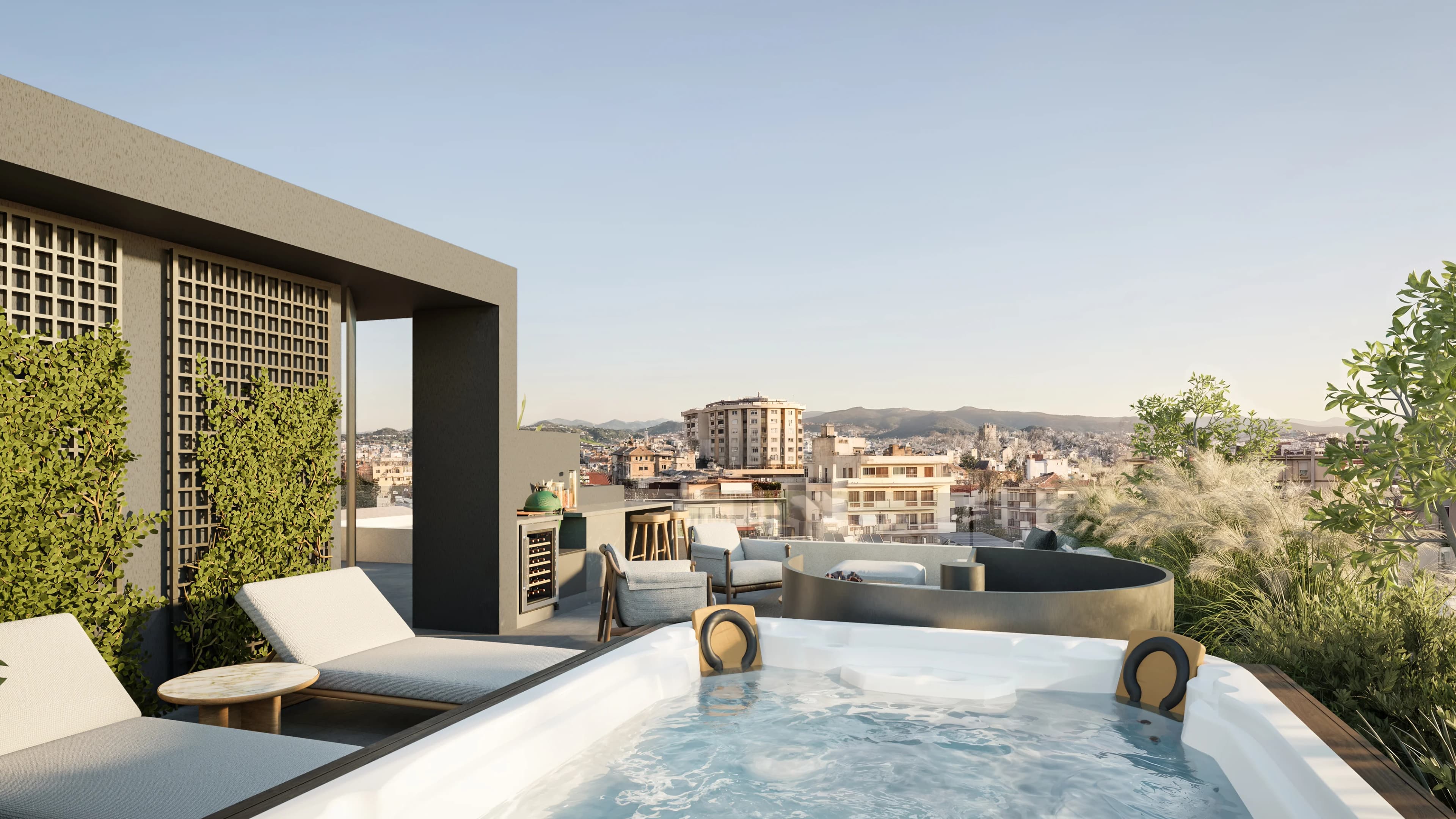 APOLLO Residences rooftop terrace with hot tub