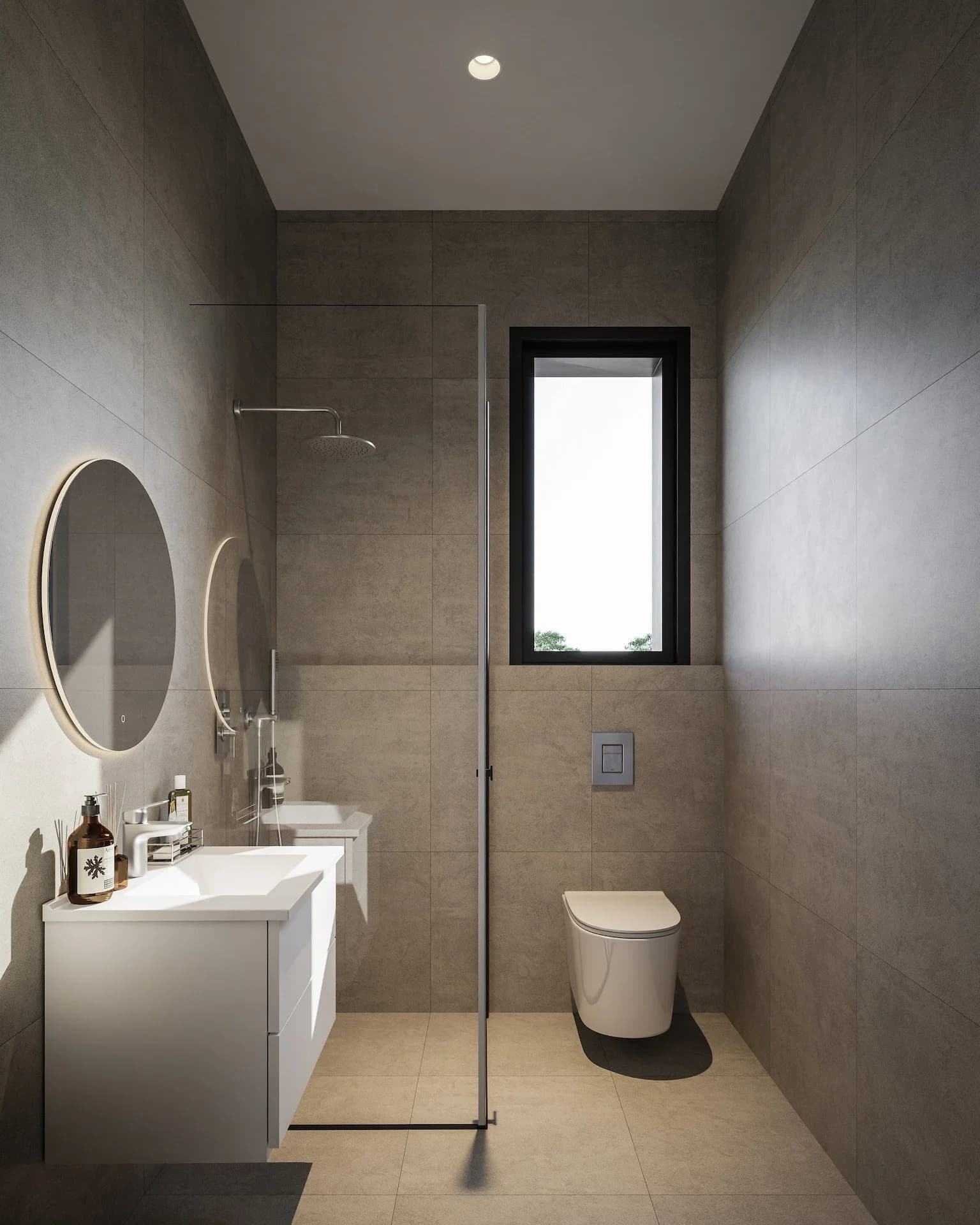 DELOMA shower room with a round backlit mirror