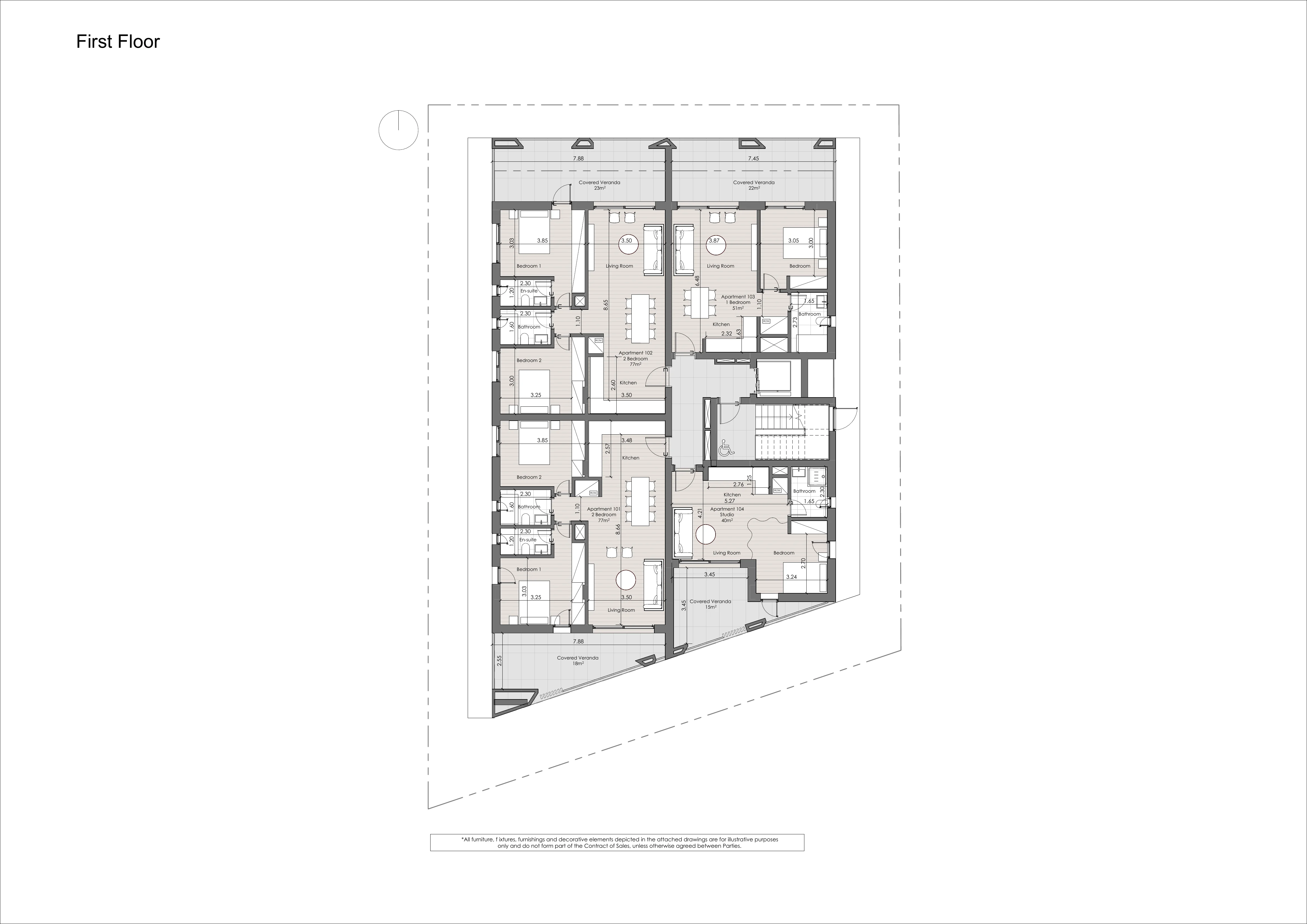 IRIS RESIDENCES floor plan: 1st Floor Full Plan Apts 101 to 104