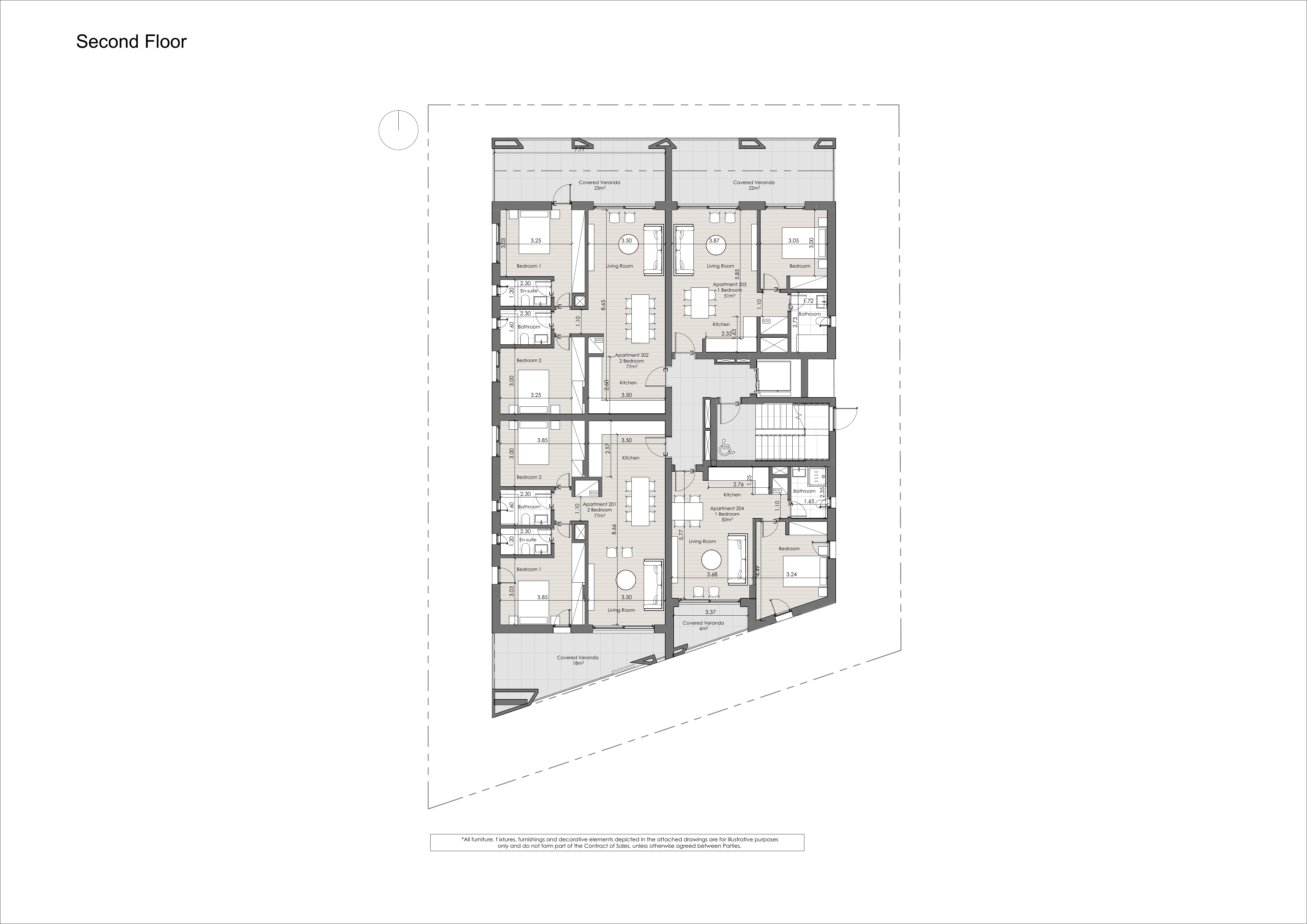 IRIS RESIDENCES floor plan: 2nd Floor Full Plan Apts 201 to 204