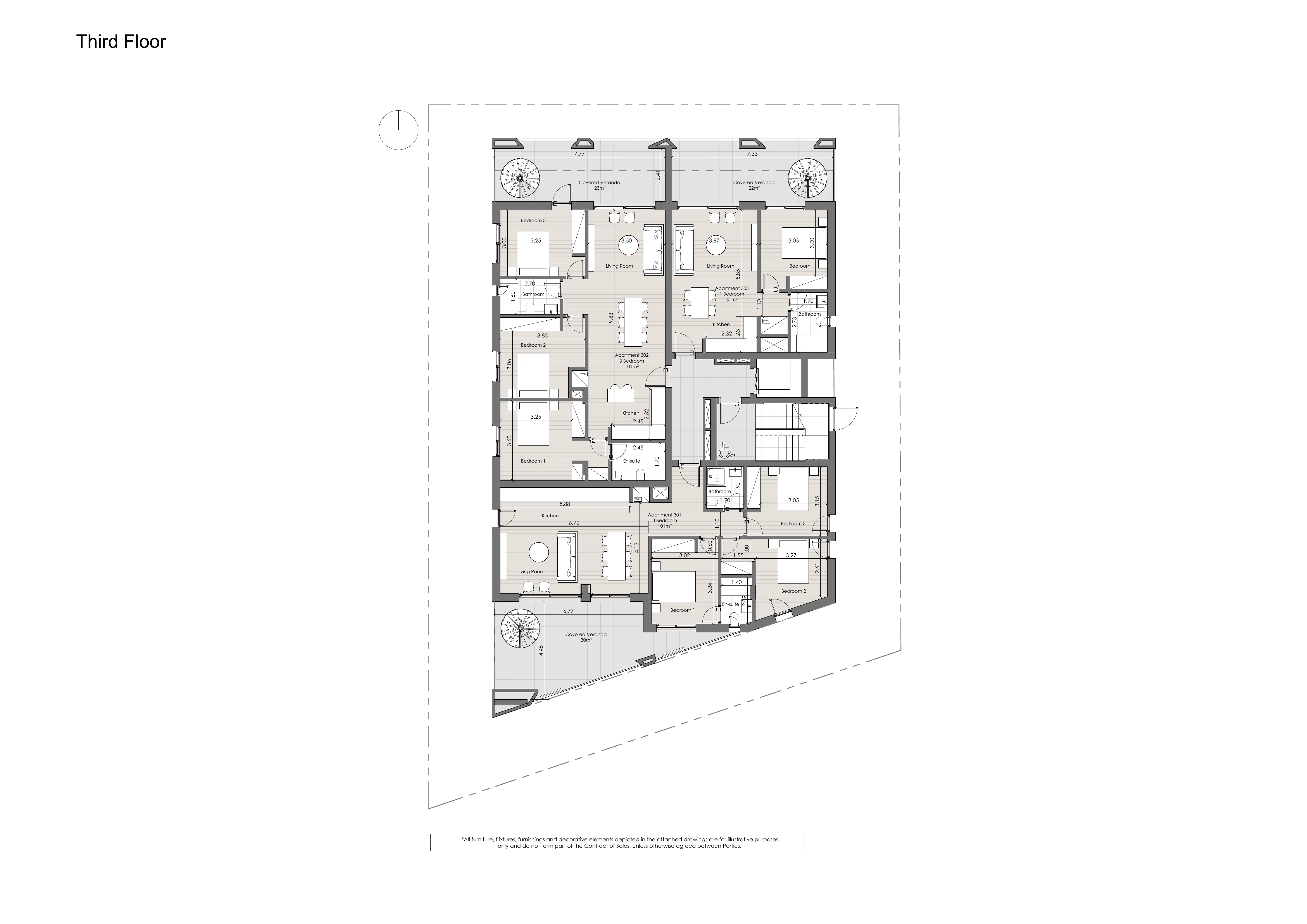 IRIS RESIDENCES floor plan: 3rd Floor Full Plan Apts 301 to 303