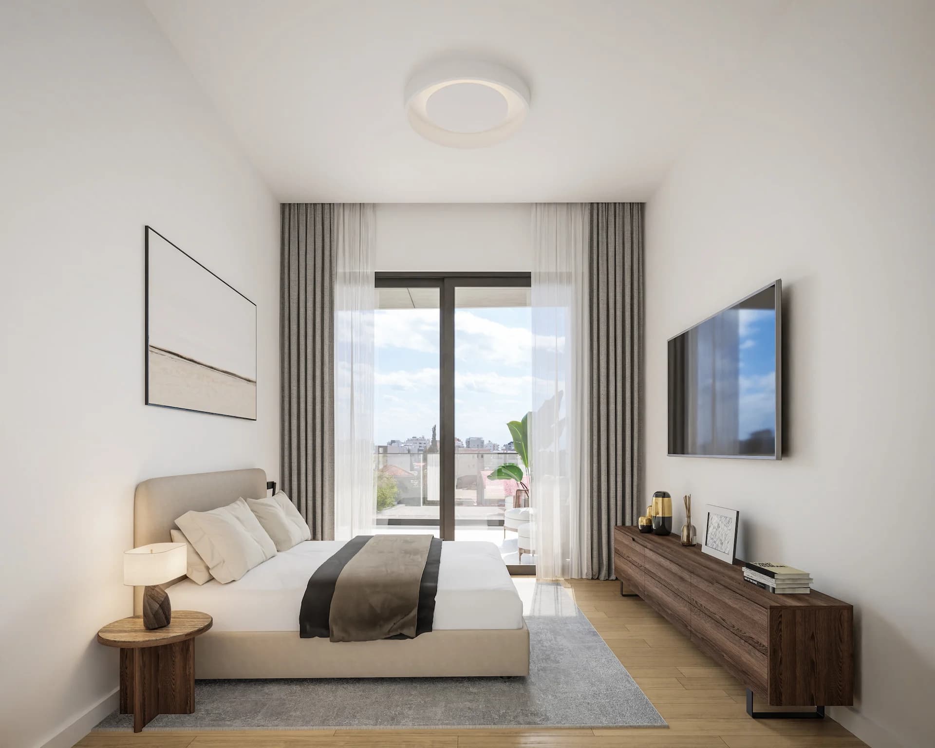 LAV bedroom with glass doors onto a balcony