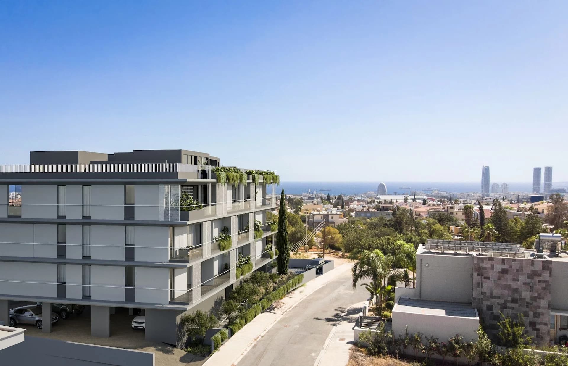 PARKVIEW above Agios Athanasios, with Limassol's towers and the sea beyond