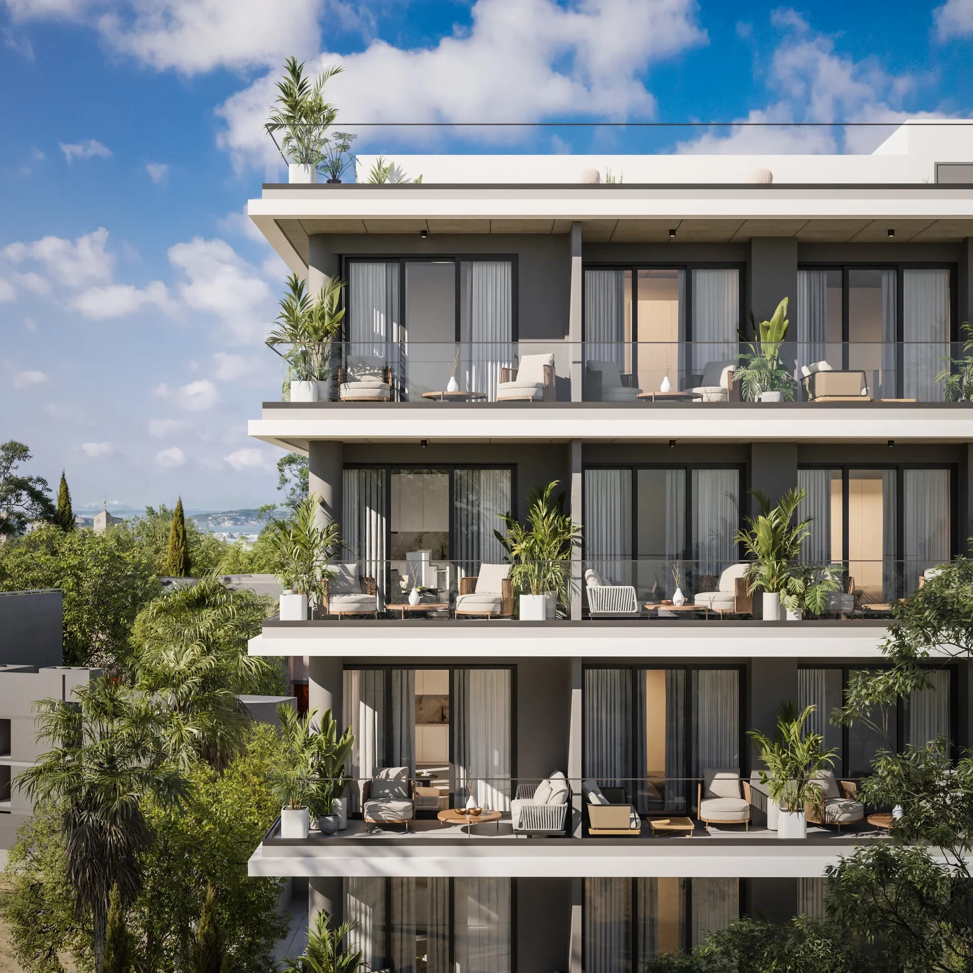 SOLEA balconies with lounge chairs and potted palms
