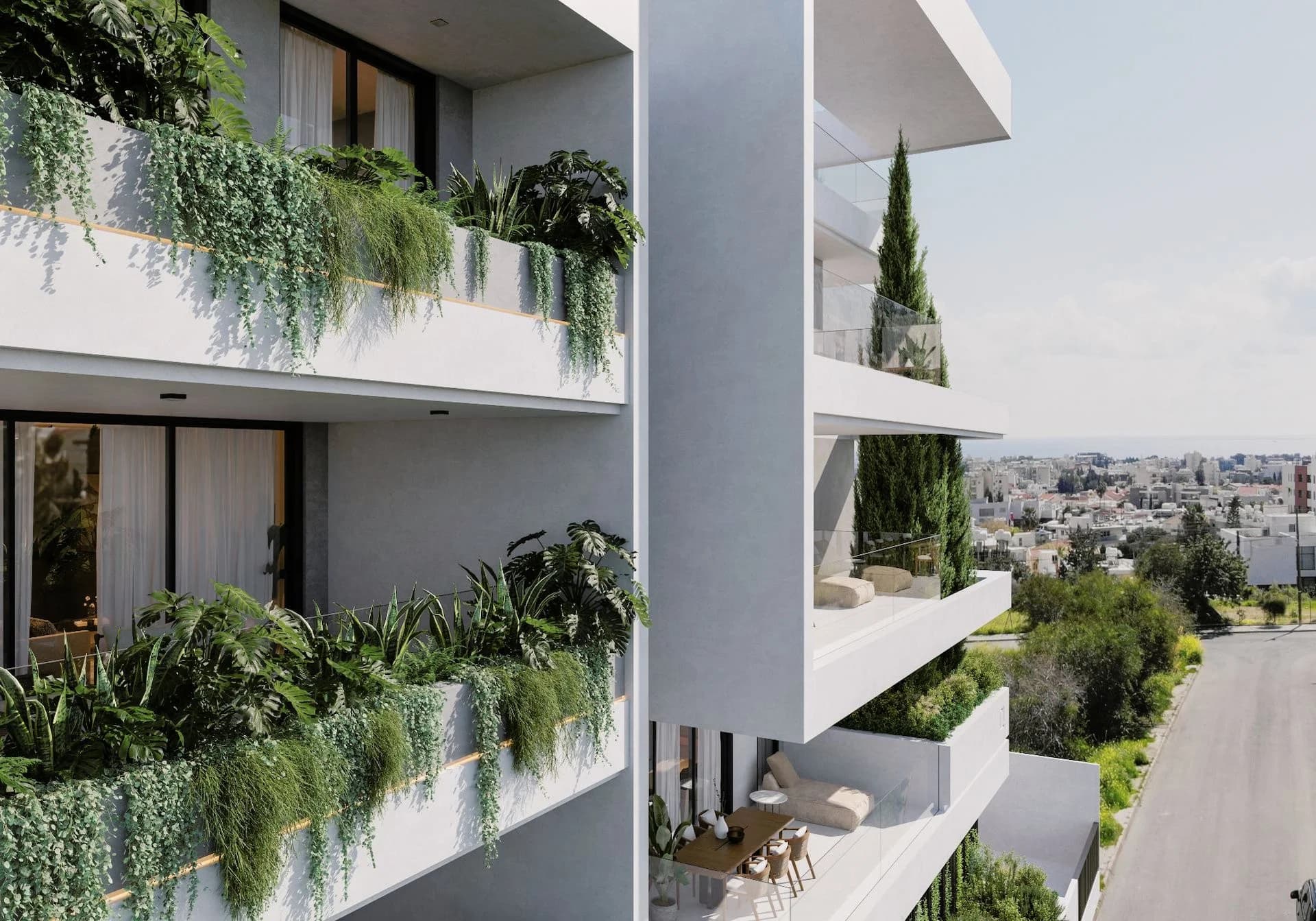 SORA's planted balconies overlooking the streets of the Columbia area
