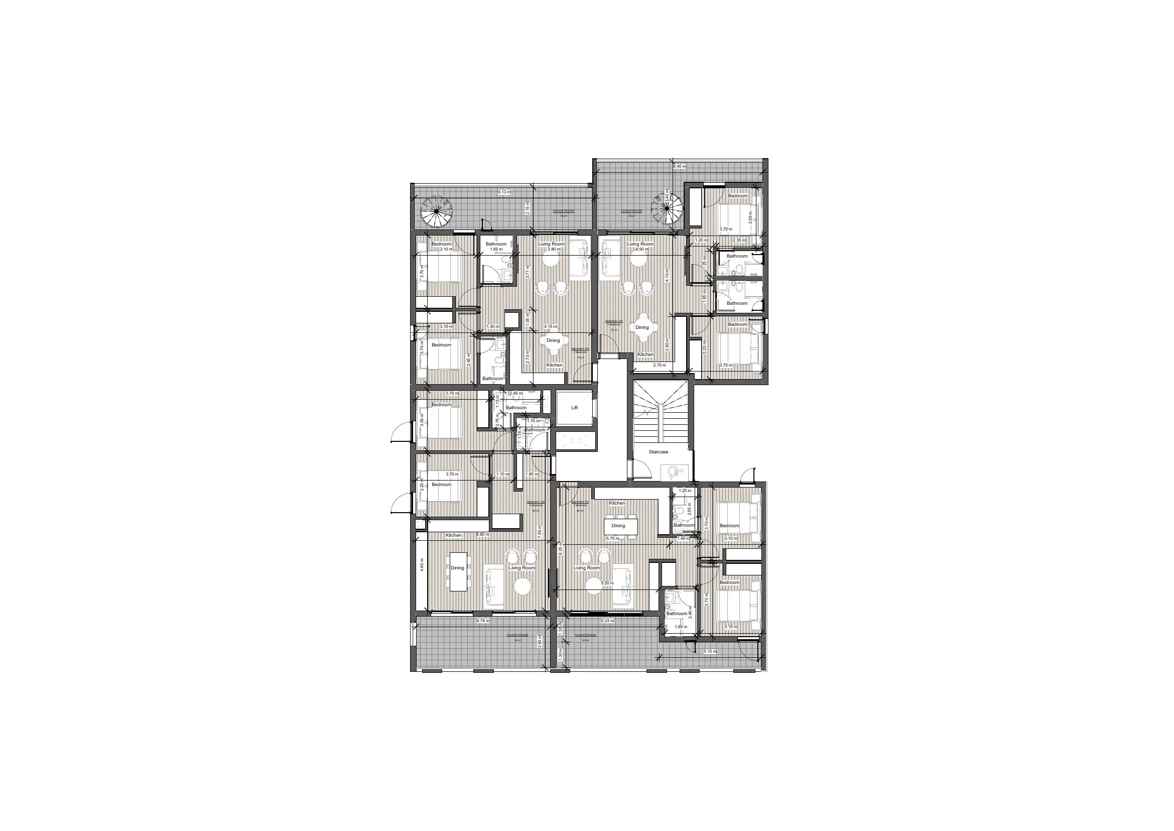 ZAYA RESIDENCES floor plan: First Floor Full Plan Apts 101 to 104