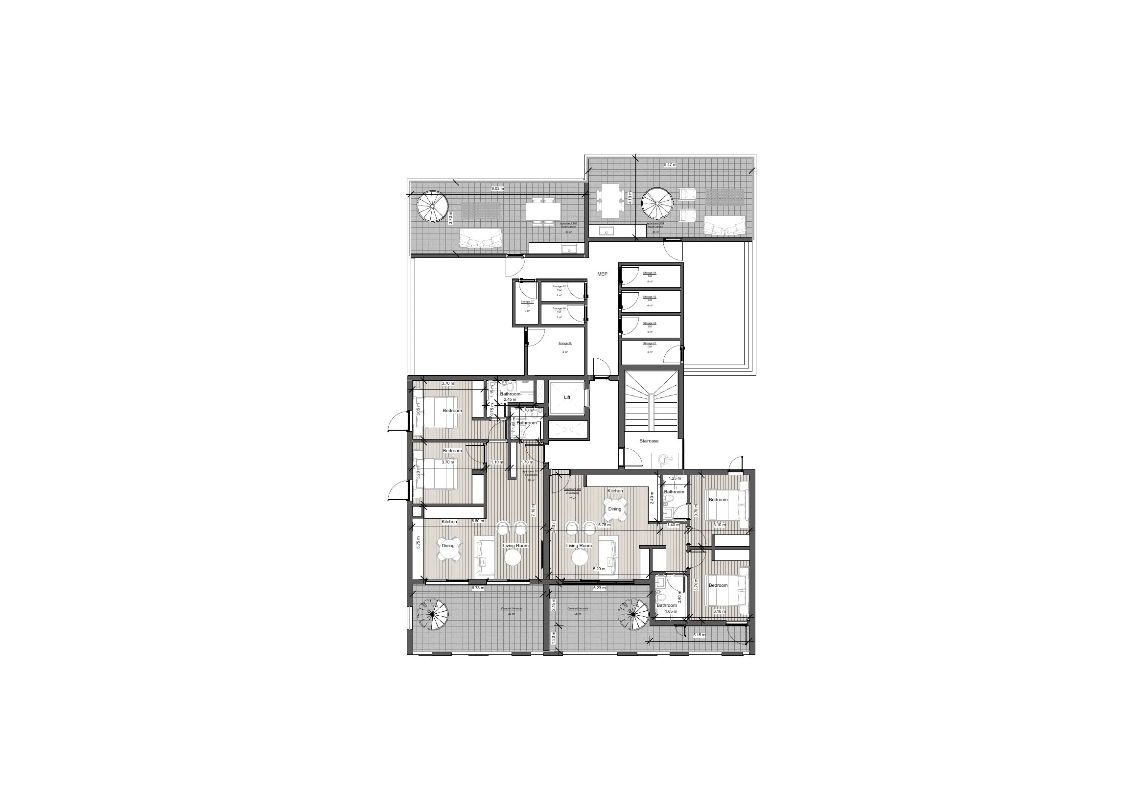 ZAYA RESIDENCES floor plan: Second Floor Full Plan Apts 201 202