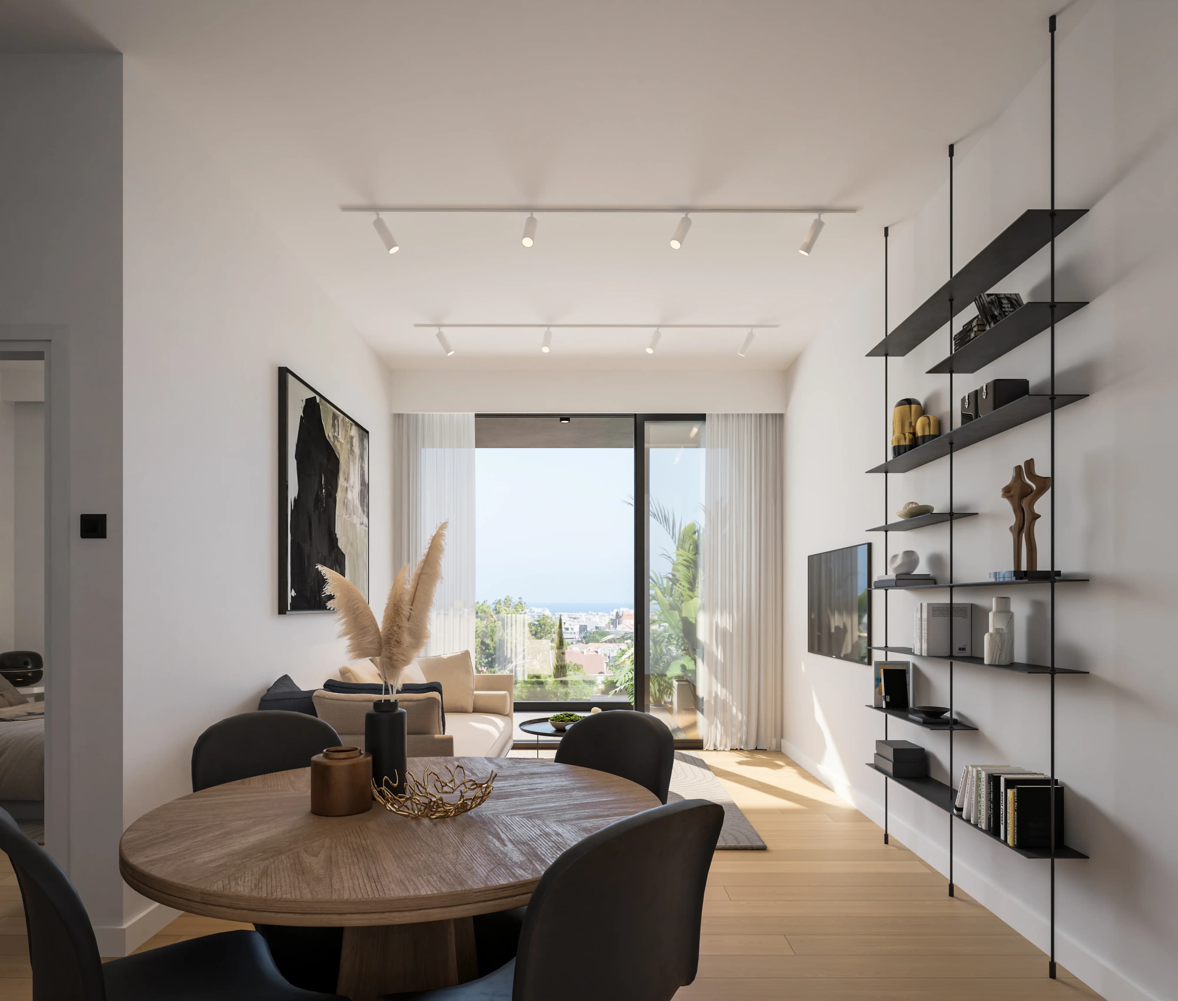 ZOIA living and dining room with a view out to the sea