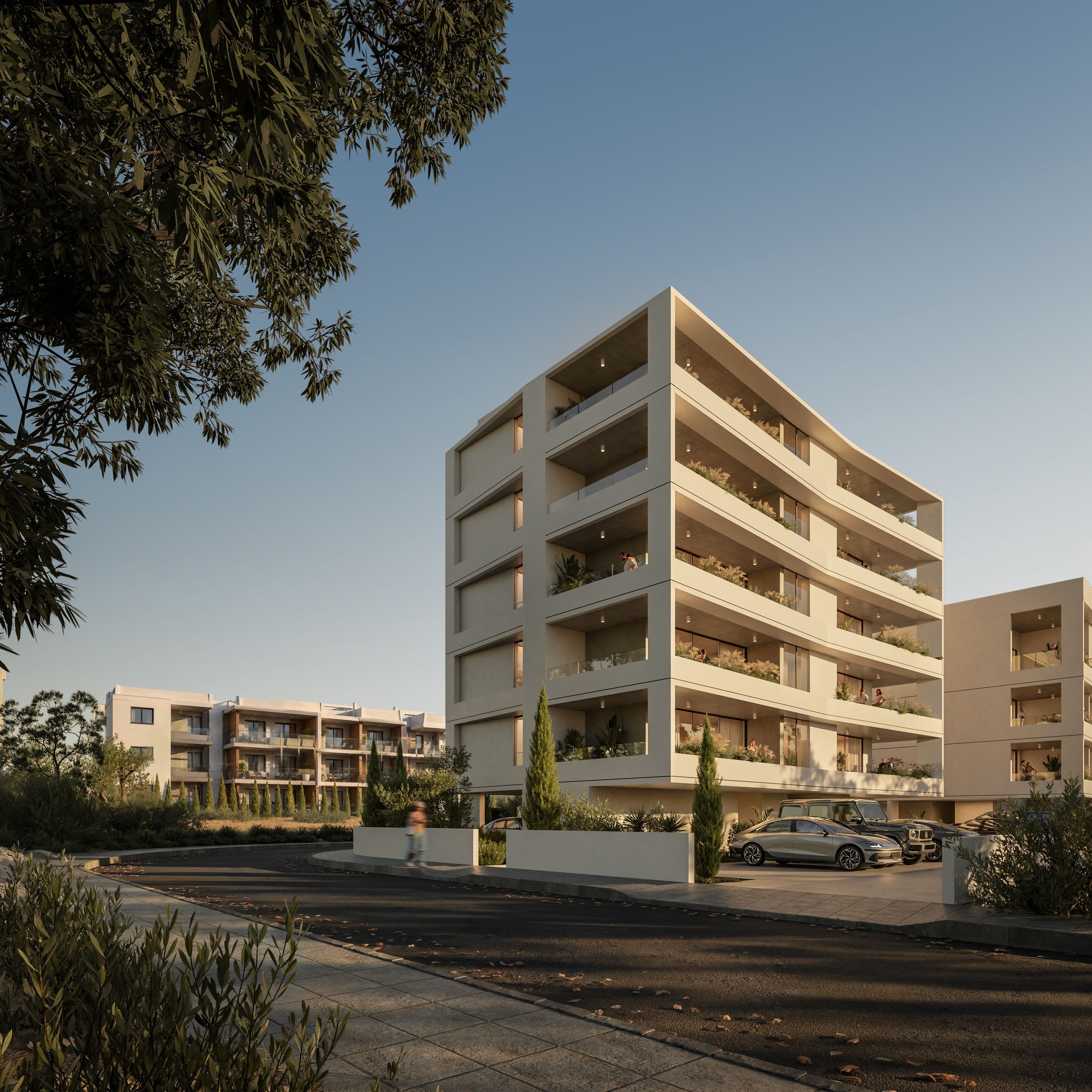 ARYA block corner with deep balconies and planted terraces